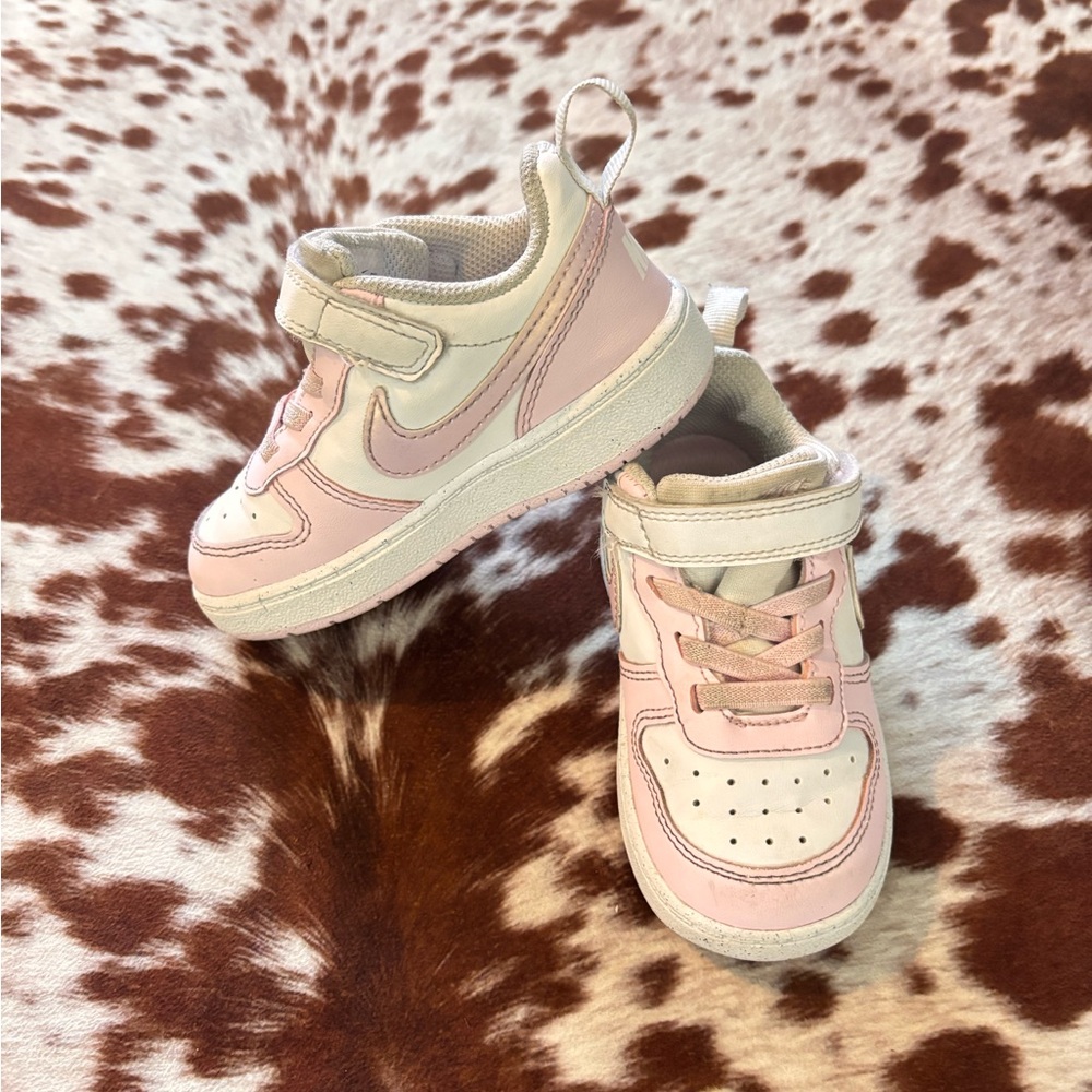 Kids Light Baby Pink and White Nike Court Borough Low size 7c